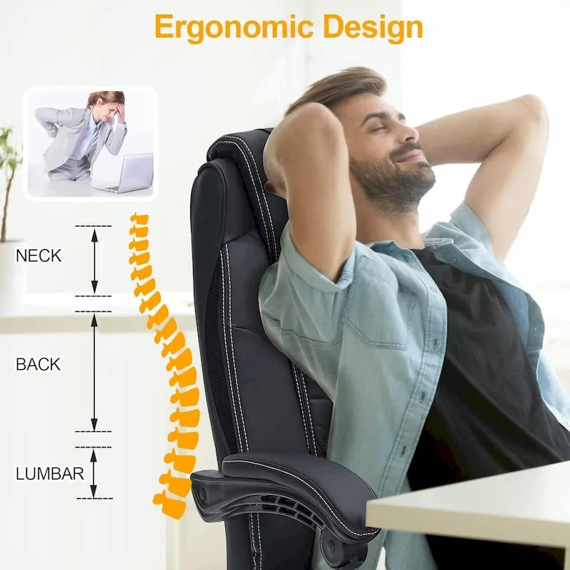Fauteuil de bureau ergonomique chauffant de direction avec massage 2/4/6 points, repose-pieds rétractable et cuir PU