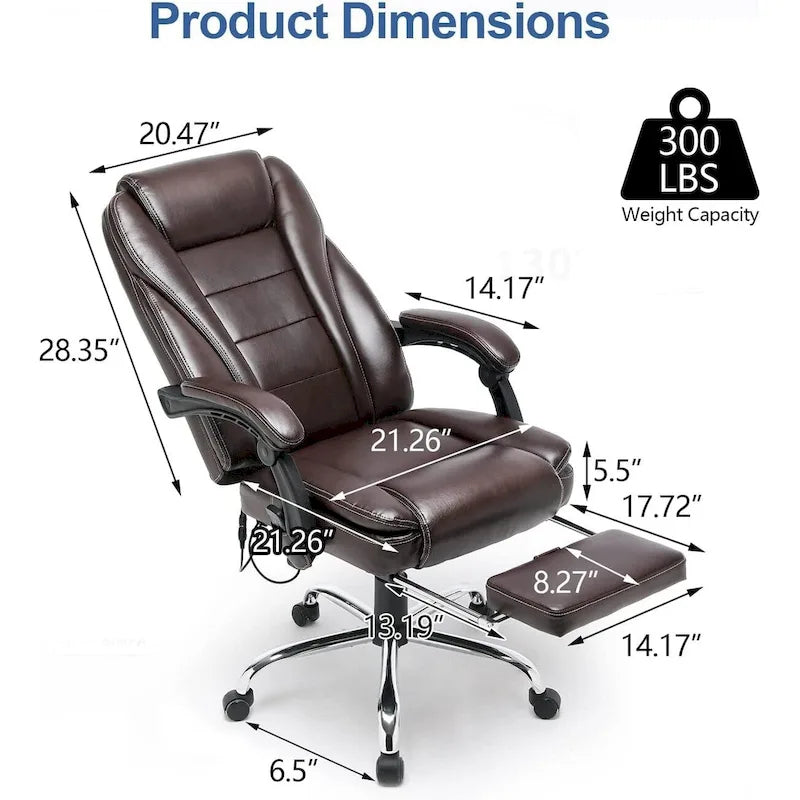 Fauteuil de bureau ergonomique chauffant de direction avec massage 2/4/6 points, repose-pieds rétractable et cuir PU