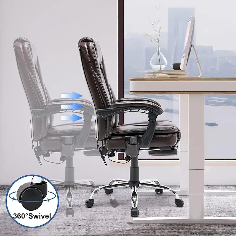 Fauteuil de bureau ergonomique chauffant de direction avec massage 2/4/6 points, repose-pieds rétractable et cuir PU