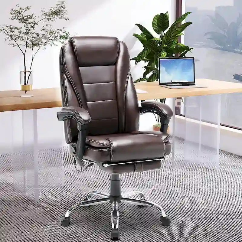 Fauteuil de bureau ergonomique chauffant de direction avec massage 2/4/6 points, repose-pieds rétractable et cuir PU