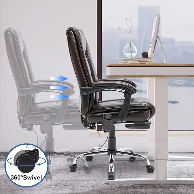 Fauteuil de bureau ergonomique chauffant de direction avec massage 2/4/6 points, repose-pieds rétractable et cuir PU