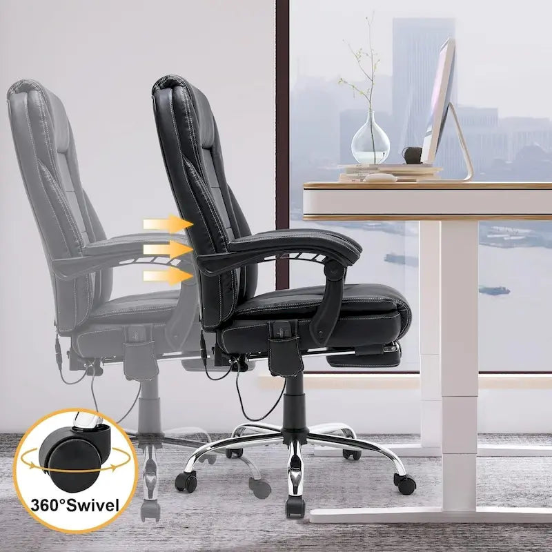 Fauteuil de bureau ergonomique chauffant de direction avec massage 2/4/6 points, repose-pieds rétractable et cuir PU