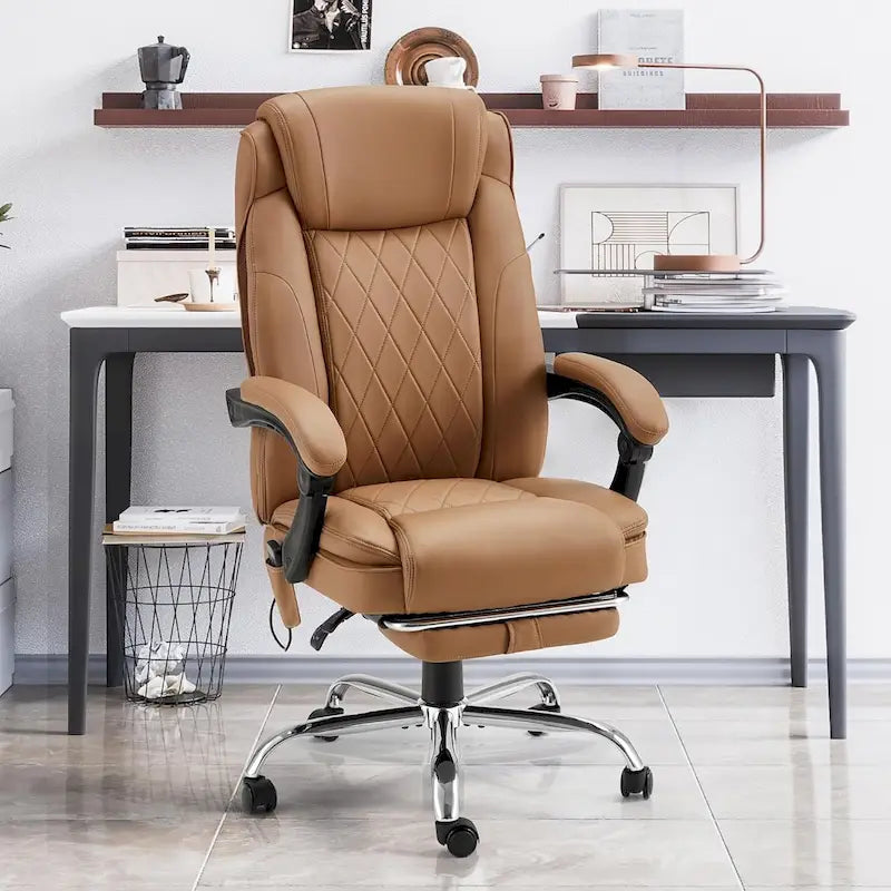 Fauteuil de bureau ergonomique chauffant de direction avec massage 2/4/6 points, repose-pieds rétractable et cuir PU