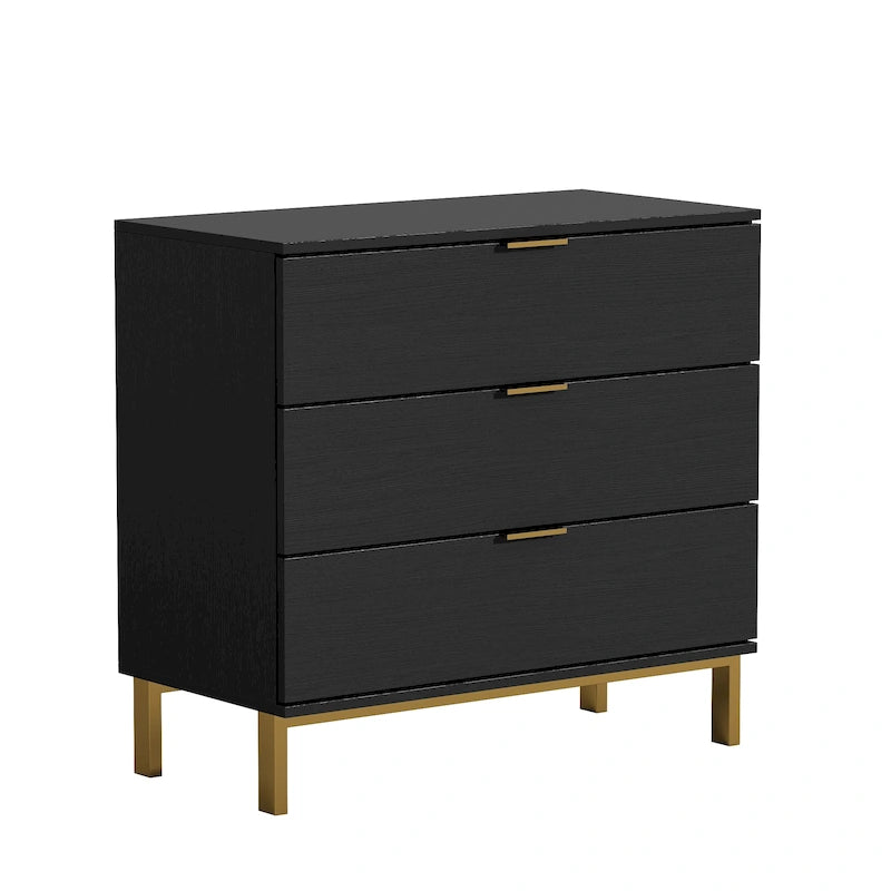 Table de chevet en bois de 31,5 W x 29,7 H avec 3 tiroirs, table d'appoint, commode noire