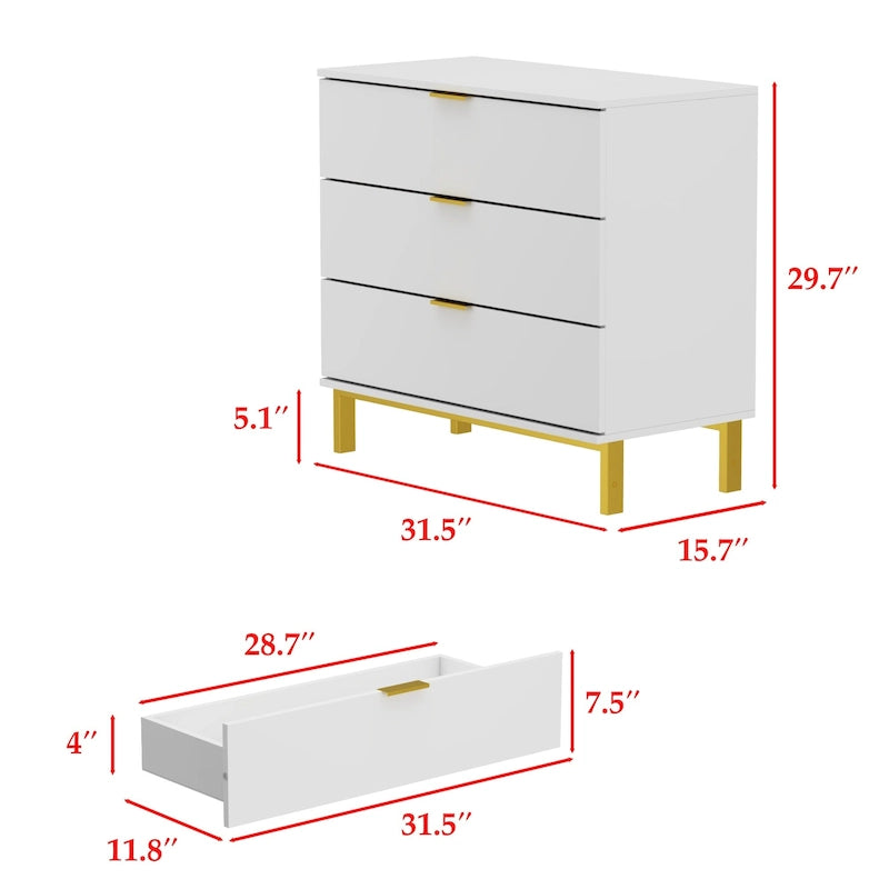 Table de chevet en bois de 31,5 W x 29,7 H avec 3 tiroirs, table d'appoint, commode noire