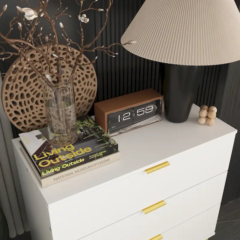 Table de chevet en bois de 31,5 W x 29,7 H avec 3 tiroirs, table d'appoint, commode noire