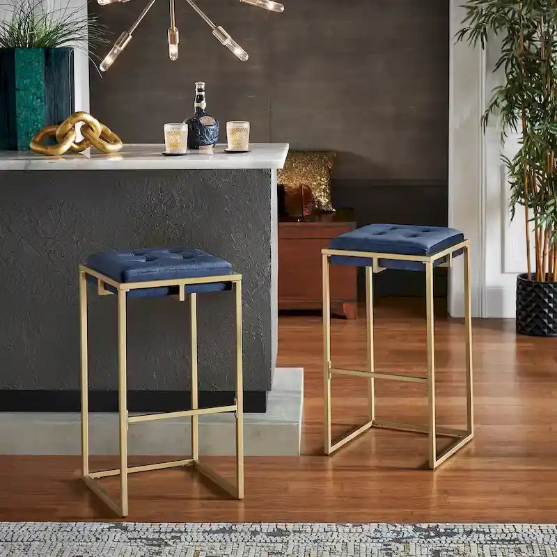 Tabourets de bar capitonnés en velours finition or, lot de 2
