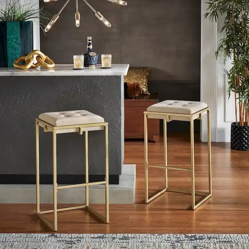 Tabourets de bar capitonnés en velours finition or, lot de 2