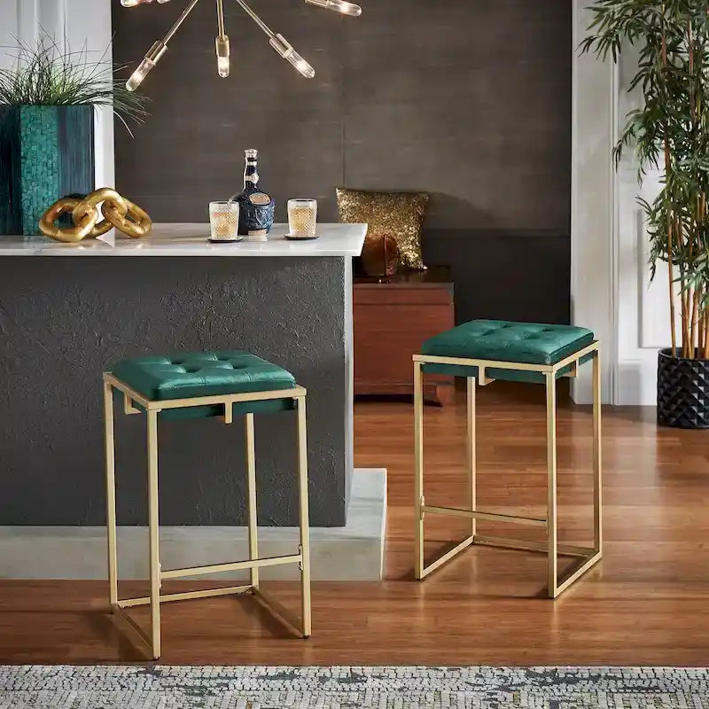 Tabourets de bar capitonnés en velours finition or, lot de 2