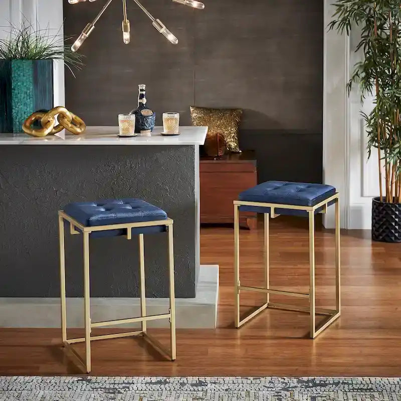 Tabourets de bar capitonnés en velours finition or, lot de 2