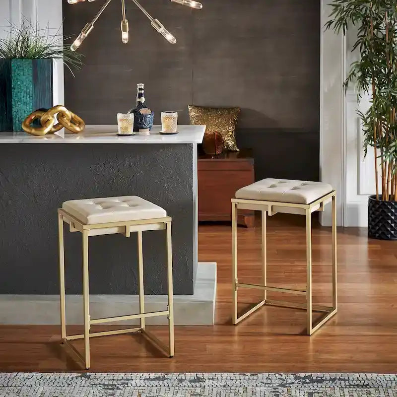 Tabourets de bar capitonnés en velours finition or, lot de 2