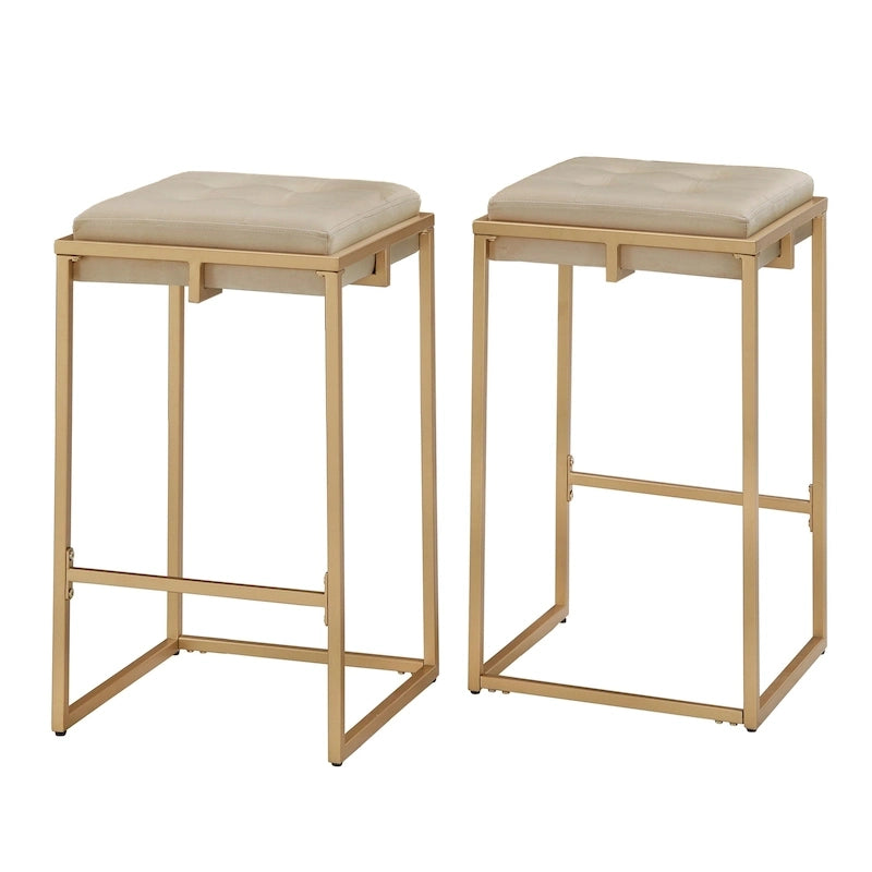 Tabourets de bar capitonnés en velours finition or, lot de 2