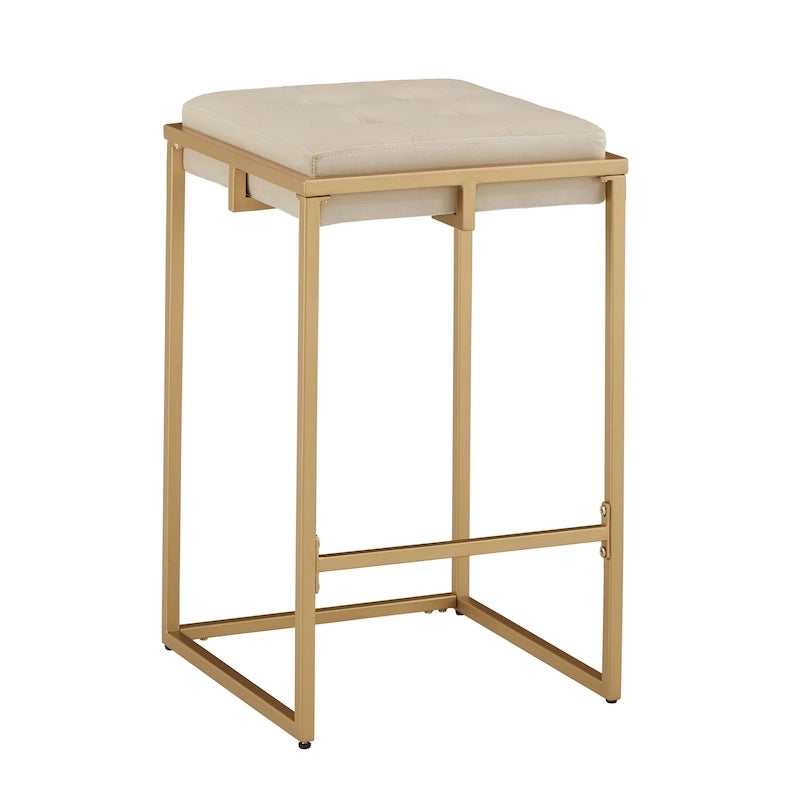 Tabourets de bar capitonnés en velours finition or, lot de 2