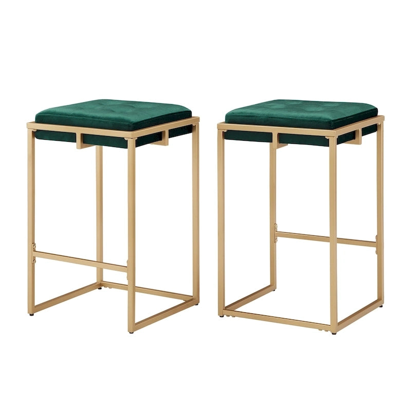Tabourets de bar capitonnés en velours finition or, lot de 2