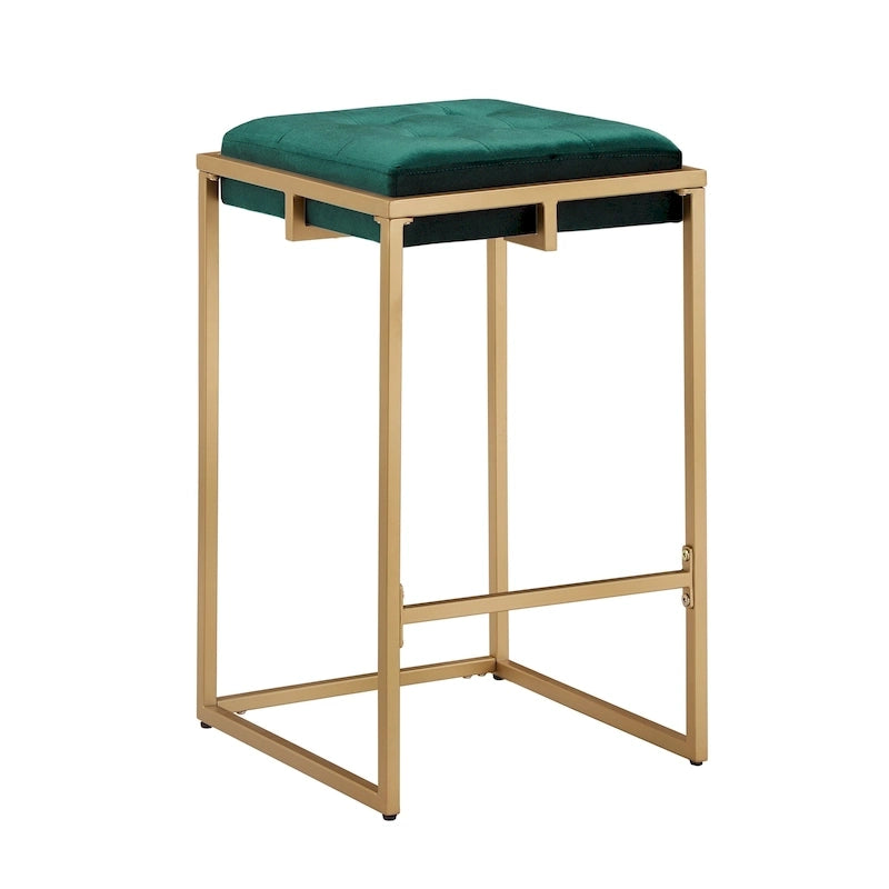 Tabourets de bar capitonnés en velours finition or, lot de 2