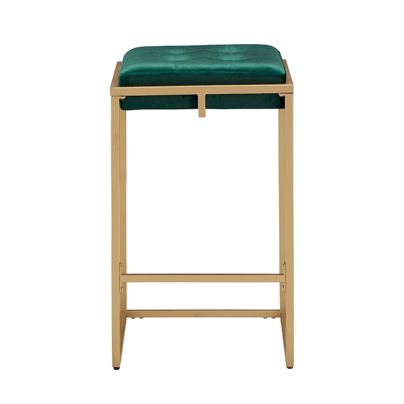 Tabourets de bar capitonnés en velours finition or, lot de 2