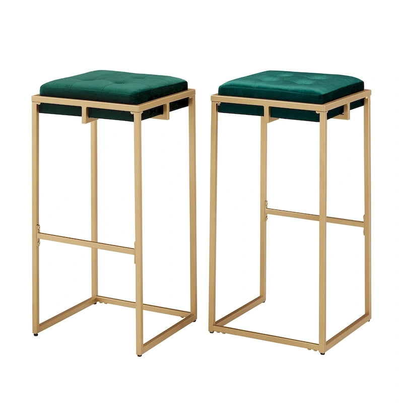 Tabourets de bar capitonnés en velours finition or, lot de 2