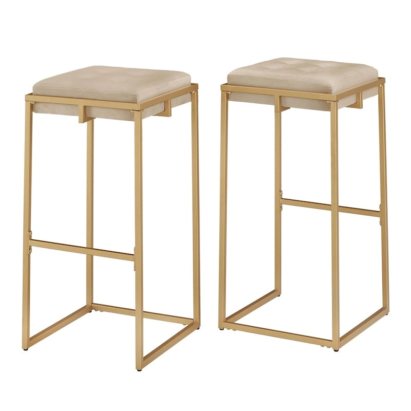 Tabourets de bar capitonnés en velours finition or, lot de 2
