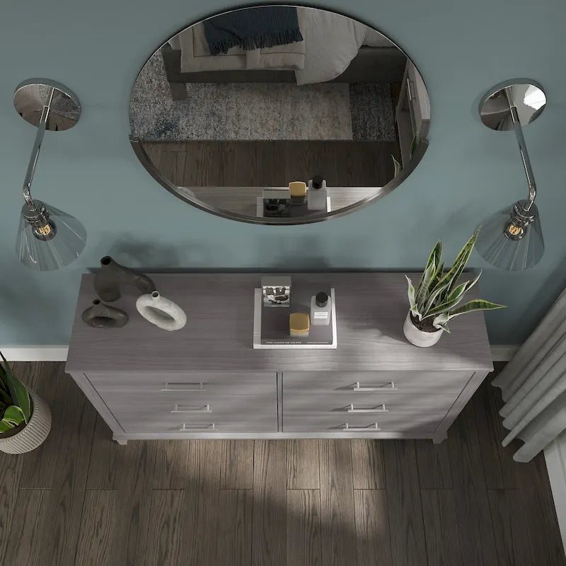 Commode grise texturée à grain de bois de style transitionnel
