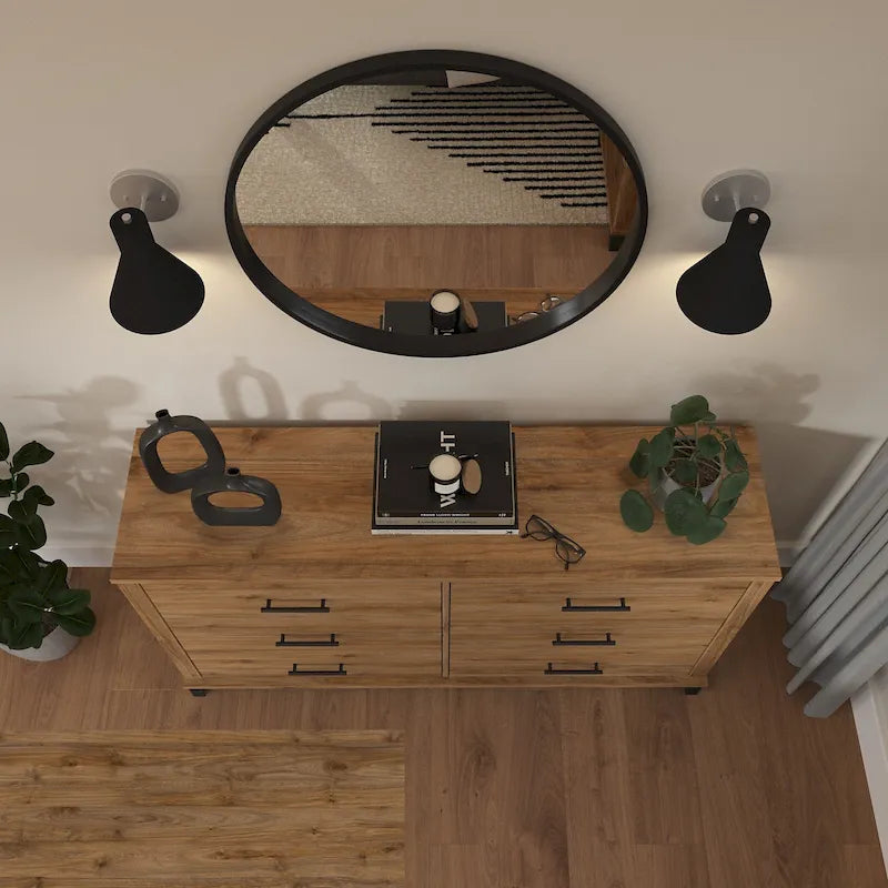 Commode grise texturée à grain de bois de style transitionnel