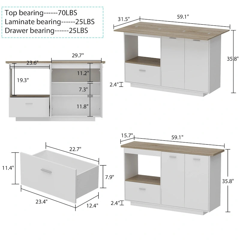 Buffet de cuisine, îlot de rangement, table extensible, table de bar