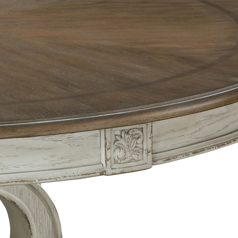 Table à manger ronde en bois 60 pouces blanc antique style ferme