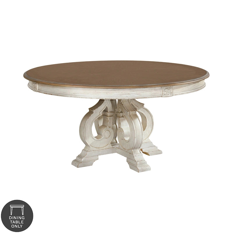 Table à manger ronde en bois 60 pouces blanc antique style ferme
