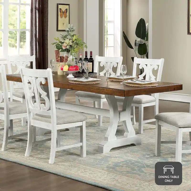 Table à manger extensible en bois blanc de 86 pouces