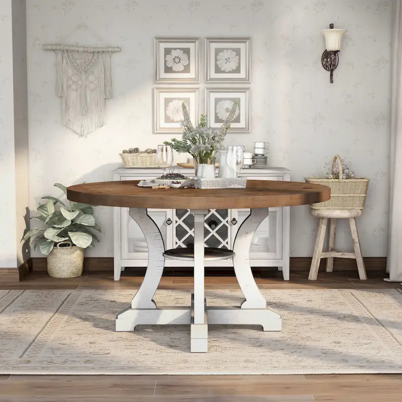 Table à manger ronde en bois de 54 pouces style ferme