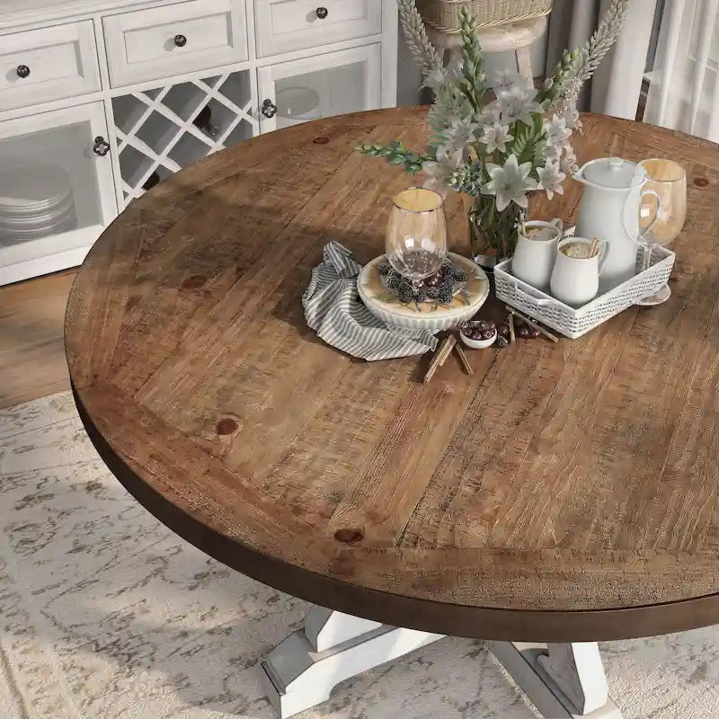 Table à manger ronde en bois de 54 pouces style ferme
