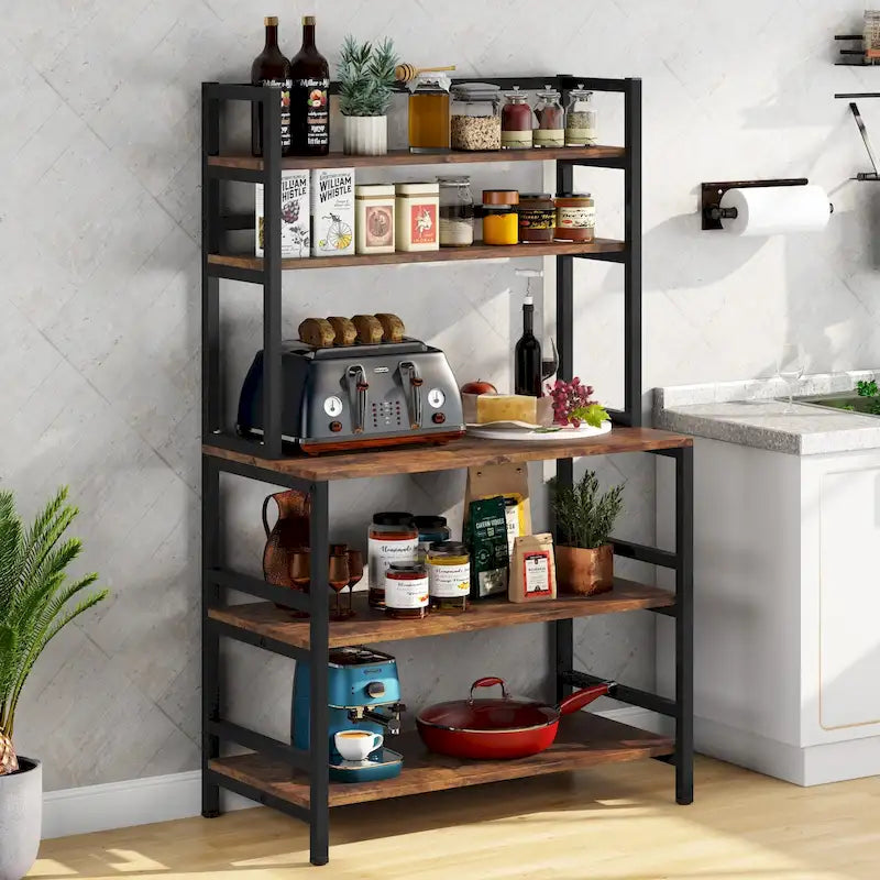 Étagère de cuisine à 5 niveaux, étagère de rangement utilitaire pour four à micro-ondes, desserte à micro-ondes industrielle avec huche