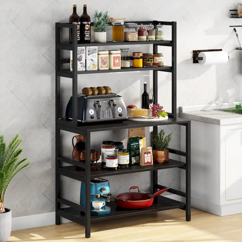 Étagère de cuisine à 5 niveaux, étagère de rangement utilitaire pour four à micro-ondes, desserte à micro-ondes industrielle avec huche