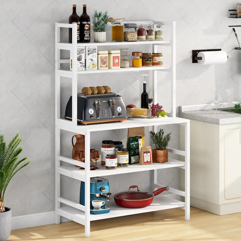 Étagère de cuisine à 5 niveaux, étagère de rangement utilitaire pour four à micro-ondes, desserte à micro-ondes industrielle avec huche