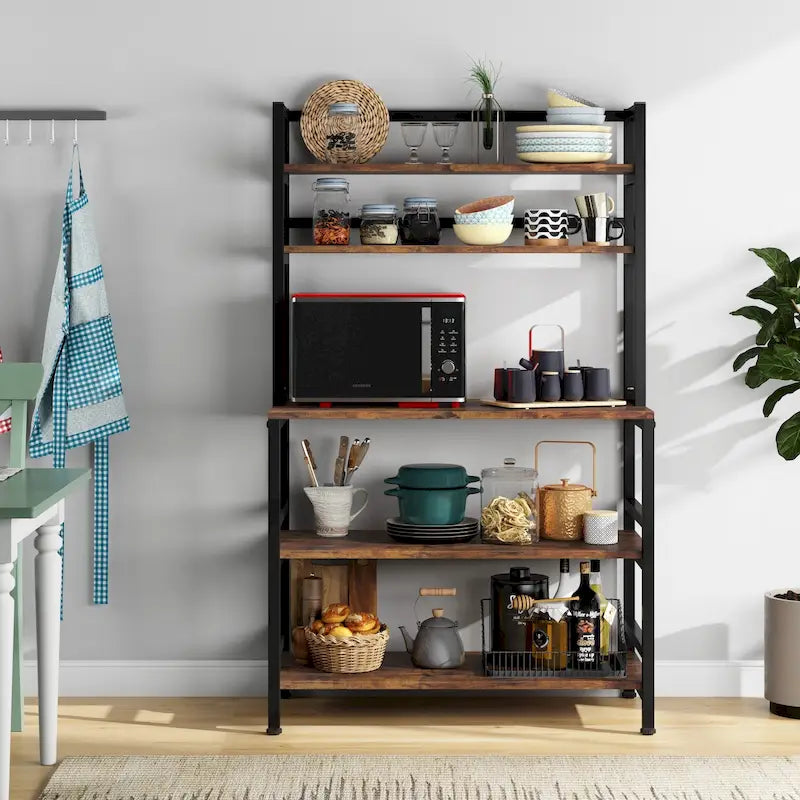 Étagère de cuisine à 5 niveaux, étagère de rangement utilitaire pour four à micro-ondes, desserte à micro-ondes industrielle avec huche