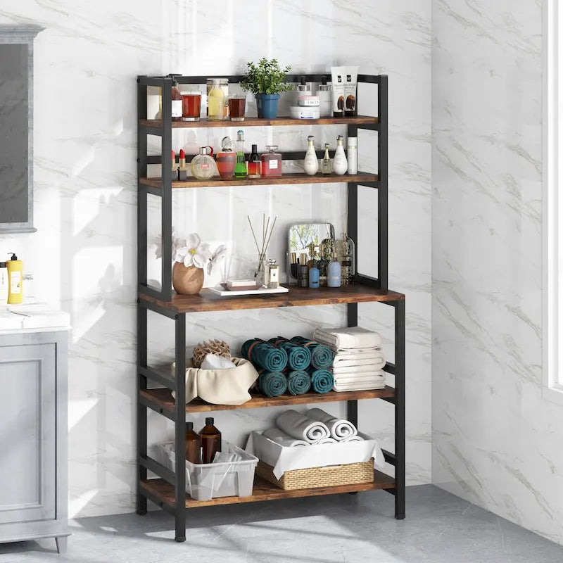 Étagère de cuisine à 5 niveaux, étagère de rangement utilitaire pour four à micro-ondes, desserte à micro-ondes industrielle avec huche