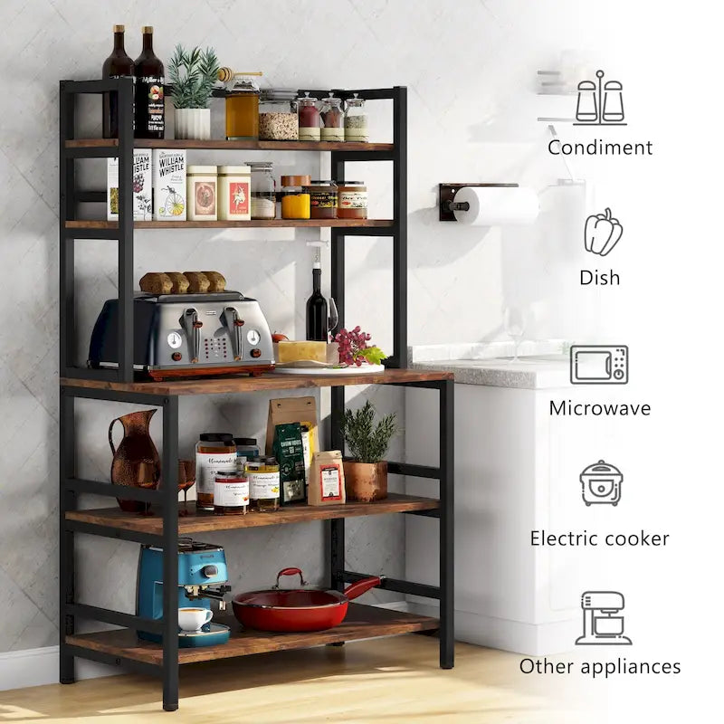 Étagère de cuisine à 5 niveaux, étagère de rangement utilitaire pour four à micro-ondes, desserte à micro-ondes industrielle avec huche
