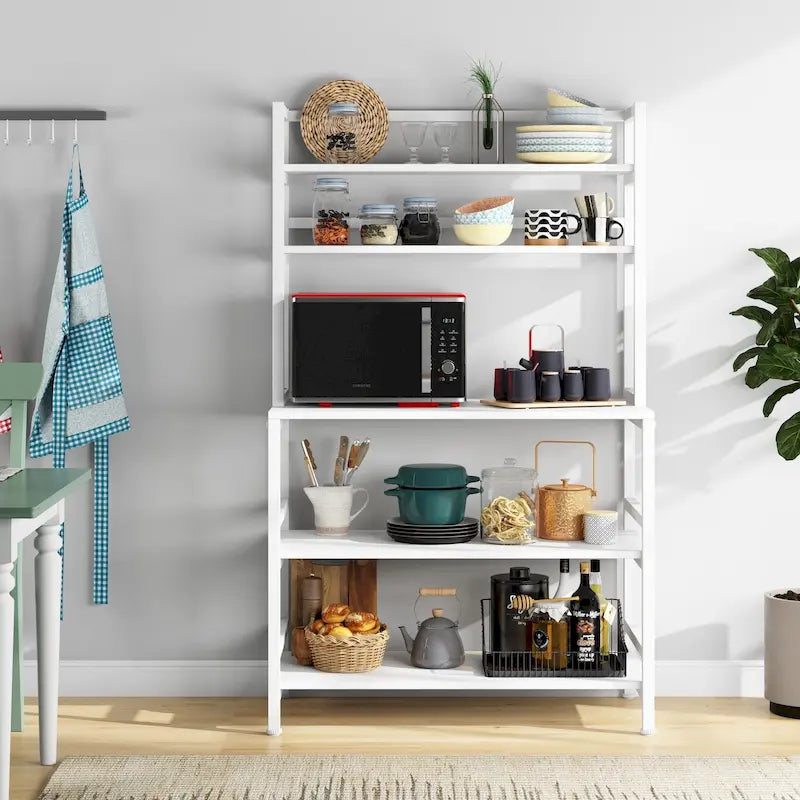 Étagère de cuisine à 5 niveaux, étagère de rangement utilitaire pour four à micro-ondes, desserte à micro-ondes industrielle avec huche