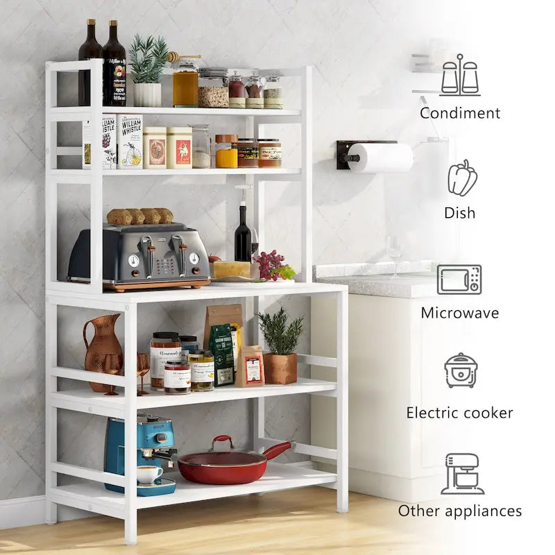 Étagère de cuisine à 5 niveaux, étagère de rangement utilitaire pour four à micro-ondes, desserte à micro-ondes industrielle avec huche