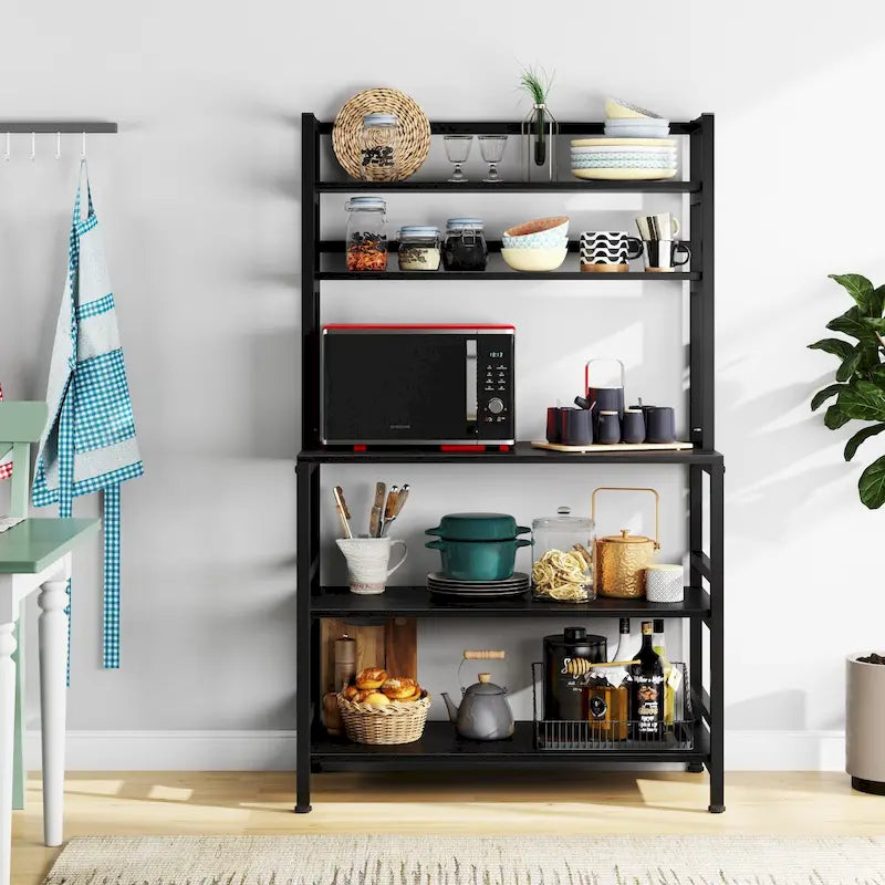 Étagère de cuisine à 5 niveaux, étagère de rangement utilitaire pour four à micro-ondes, desserte à micro-ondes industrielle avec huche