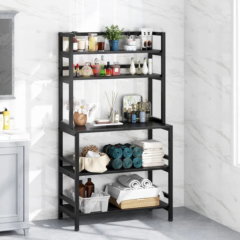 Étagère de cuisine à 5 niveaux, étagère de rangement utilitaire pour four à micro-ondes, desserte à micro-ondes industrielle avec huche