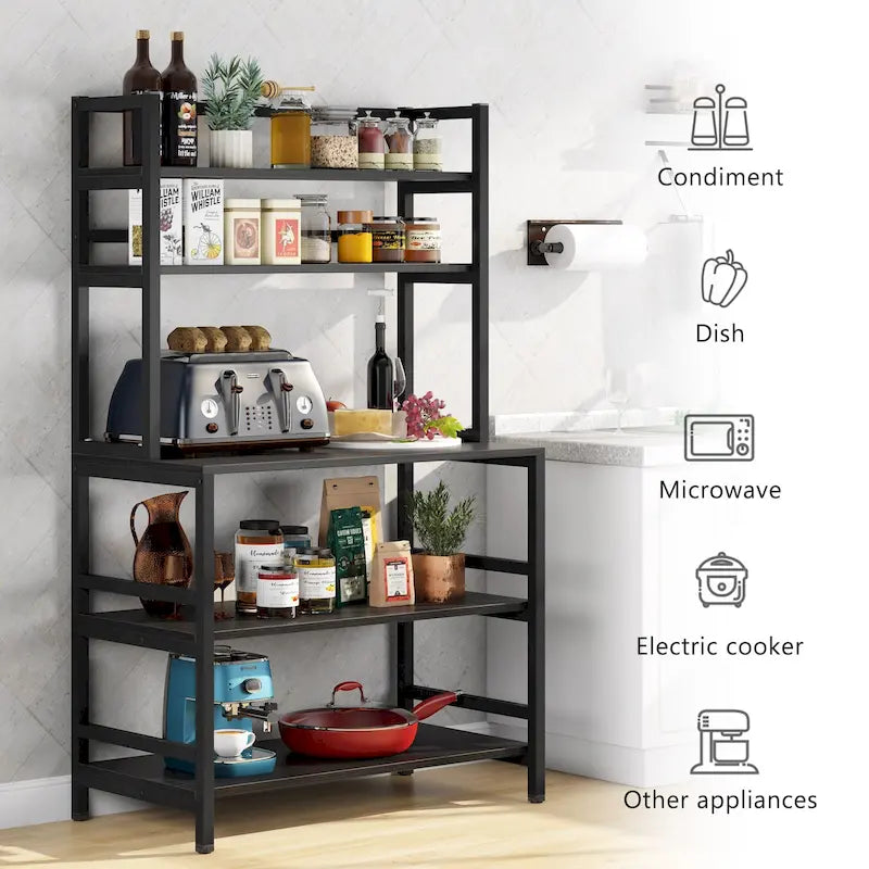 Étagère de cuisine à 5 niveaux, étagère de rangement utilitaire pour four à micro-ondes, desserte à micro-ondes industrielle avec huche