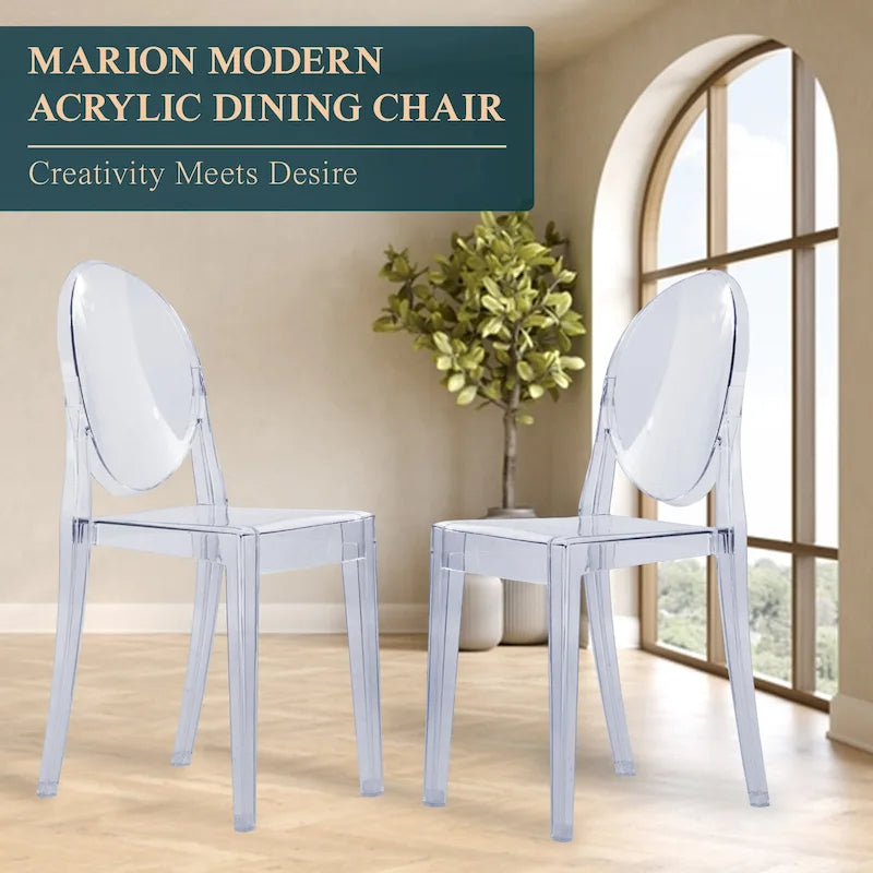 Chaise de salle à manger en acrylique moderne transparente empilable sans assemblage