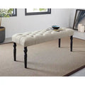 Banc de salle à manger capitonné en tissu couleur naturel avec pieds tournés