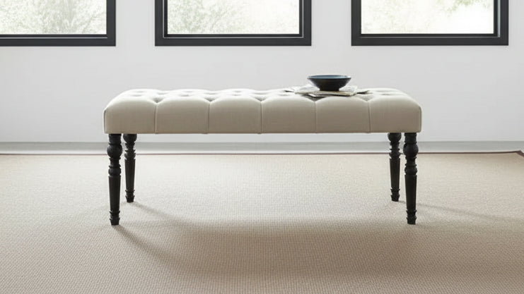 Copper Grove Sens Tufted Tan Fabric Dining Bench with Turned Legs