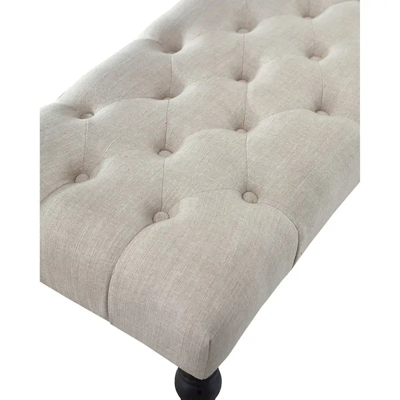 Banc de salle à manger capitonné en tissu couleur naturel avec pieds tournés