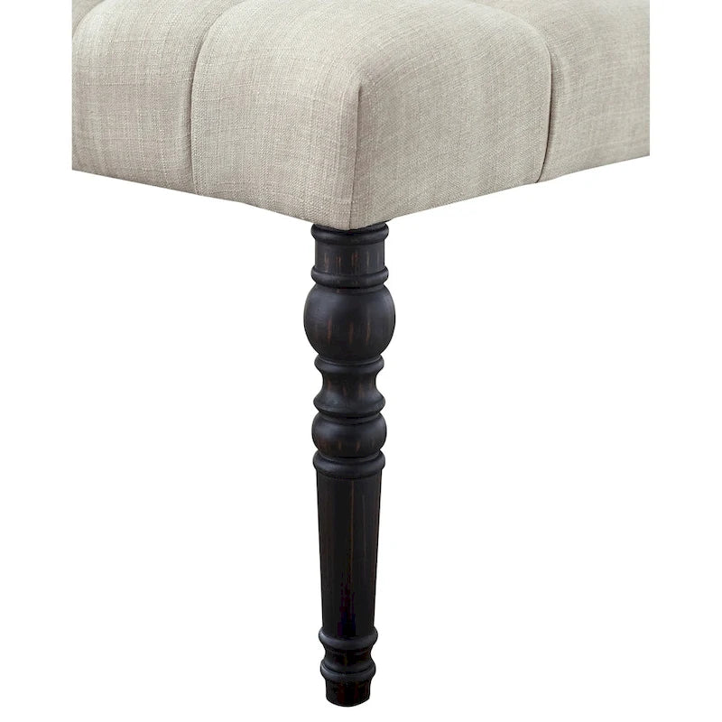 Banc de salle à manger capitonné en tissu couleur naturel avec pieds tournés