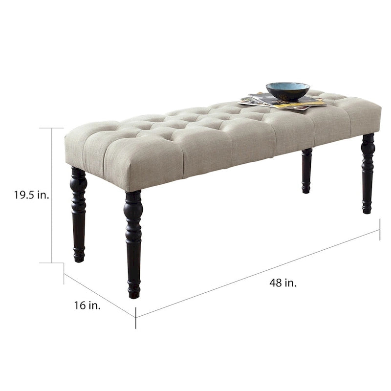 Banc de salle à manger capitonné en tissu couleur naturel avec pieds tournés