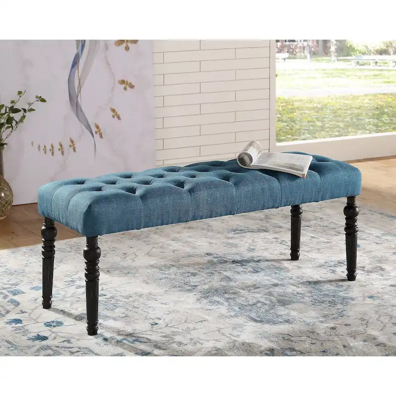 Banc de salle à manger capitonné en tissu couleur naturel avec pieds tournés