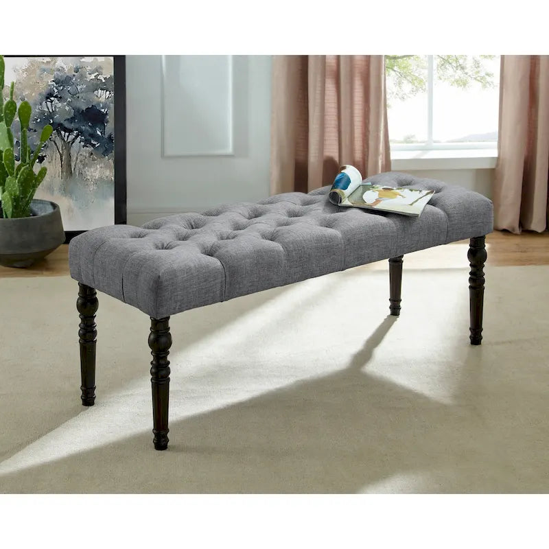 Banc de salle à manger capitonné en tissu couleur naturel avec pieds tournés