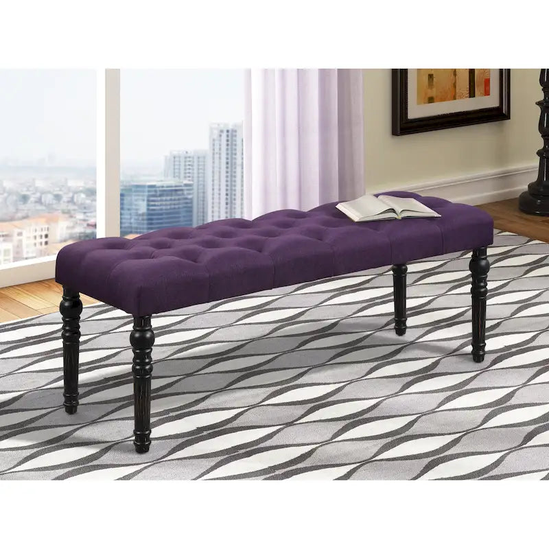 Banc de salle à manger capitonné en tissu couleur naturel avec pieds tournés